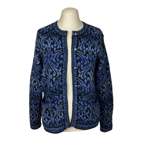 Intiwara Alpaca Button Cardigan Blue Black - Picture 5 of 11